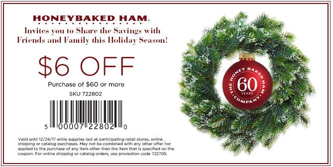 HoneyBaked Coupon April 2024 $6 off $60 at HoneyBaked Ham restaurants