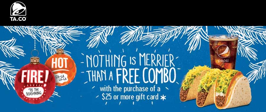 Taco Bell Coupon April 2024 Free combo meal with $25 gift card purchase at Taco Bell