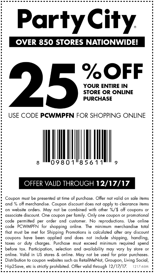 Party City Coupon April 2024 25% off at Party City, or online via promo code PCWMPFN