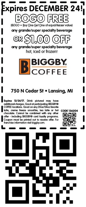 Biggby Coffee Coupon April 2024 Second beverage free at Biggby Coffee