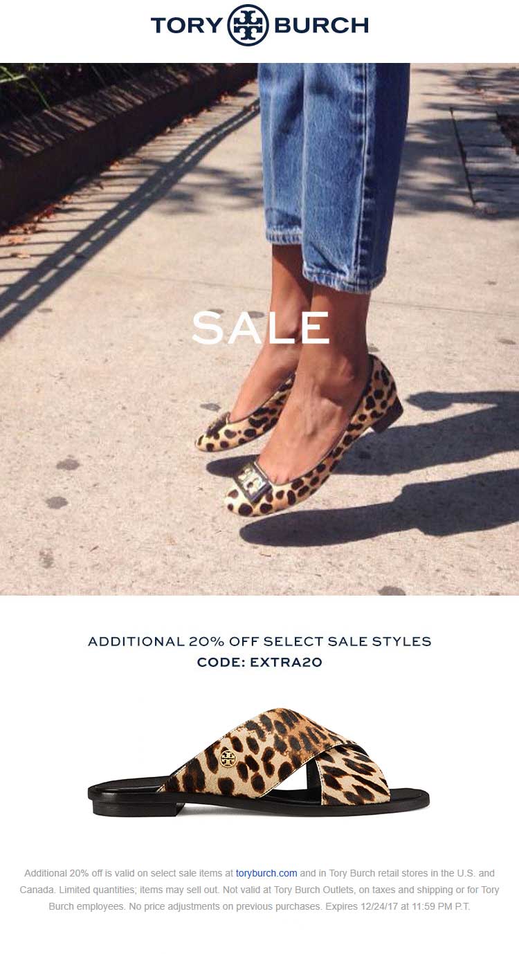 Tory Burch Coupon April 2024 Extra 20% off sale items at Tory Burch, or online via promo code EXTRA20
