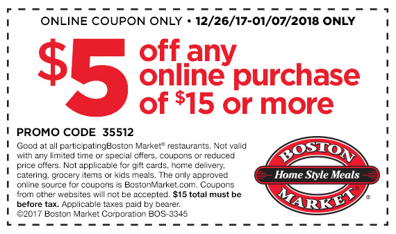 Boston Market coupons & promo code for [October 2024]