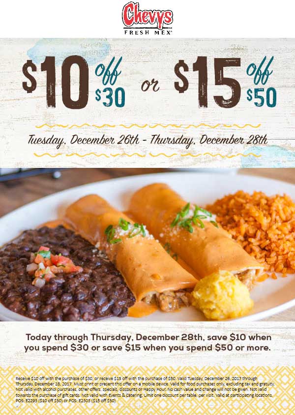 Chevys Coupon April 2024 $10 off $30 & more at Chevys Fresh Mex restaurants