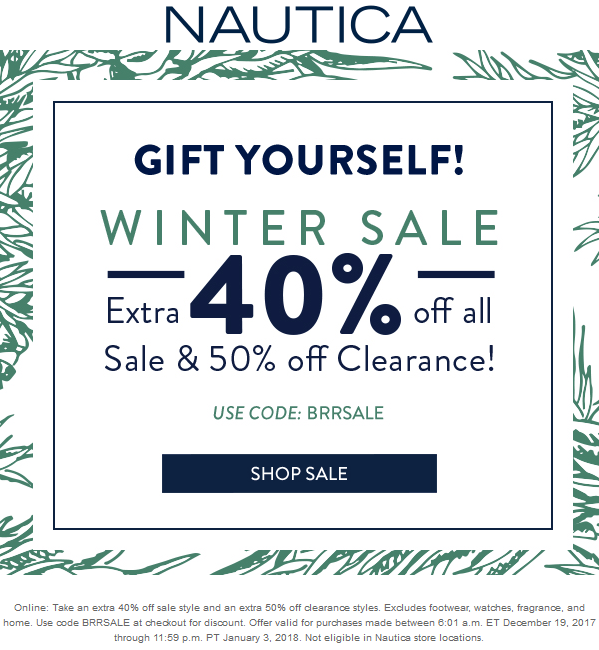 Nautica Coupon April 2024 Extra 40% off sale items & more at Nautica, or online via promo code BRRSALE