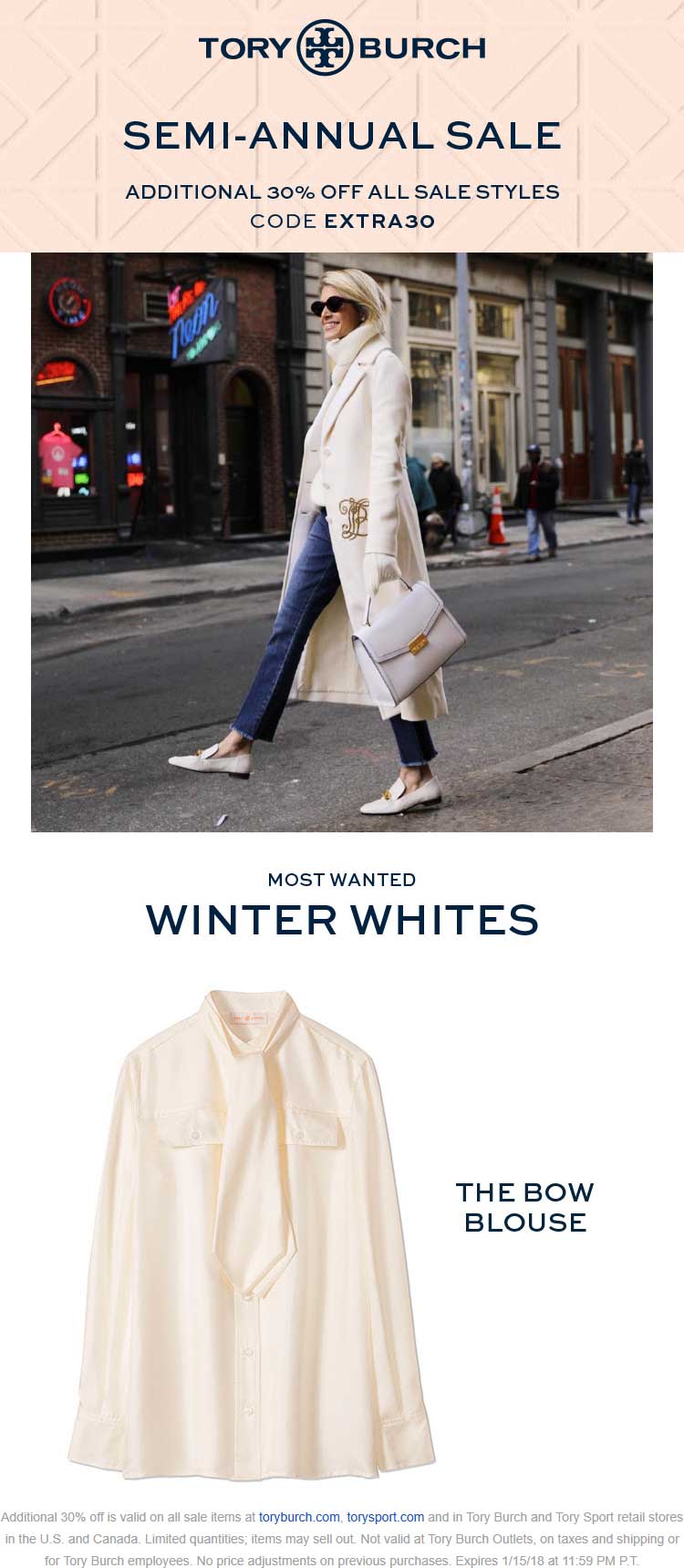 Tory Burch Coupon March 2024 Extra 30% off sale items at Tory Burch, or online via promo code EXTRA30
