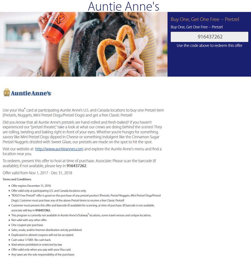 Auntie Annes coupons & promo code for [May 2024]