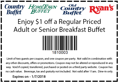 Hometown Buffet Coupon April 2024 Shave a buck off breakfast at Ryans, HomeTown Buffet & Old Country Buffet