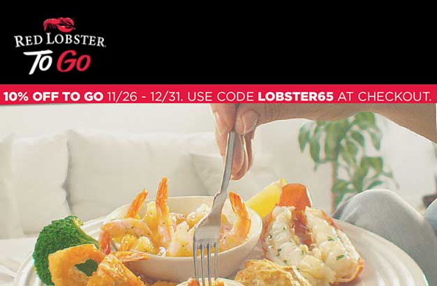 Red Lobster Coupon April 2024 10% off takeout at Red Lobster via promo code LOBSTER65