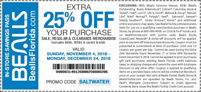 Bealls Coupon March 2024 25% off at Bealls, or online via promo code SALTWATER