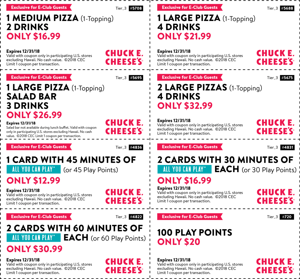 Chuck E. Cheese coupons & promo code for [May 2024]