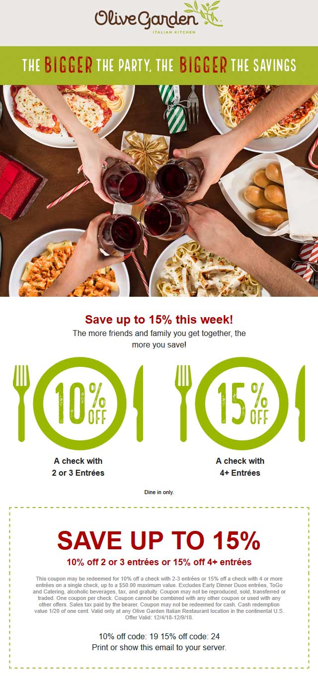 Olive Garden coupons & promo code for [April 2024]
