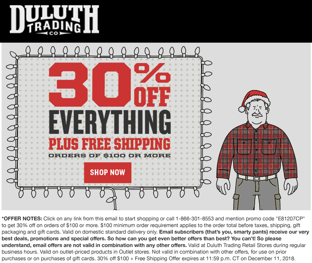 Duluth Trading Co Coupon March 2024 30% off everything at Duluth Trading Co, or online via promo code E81207CP