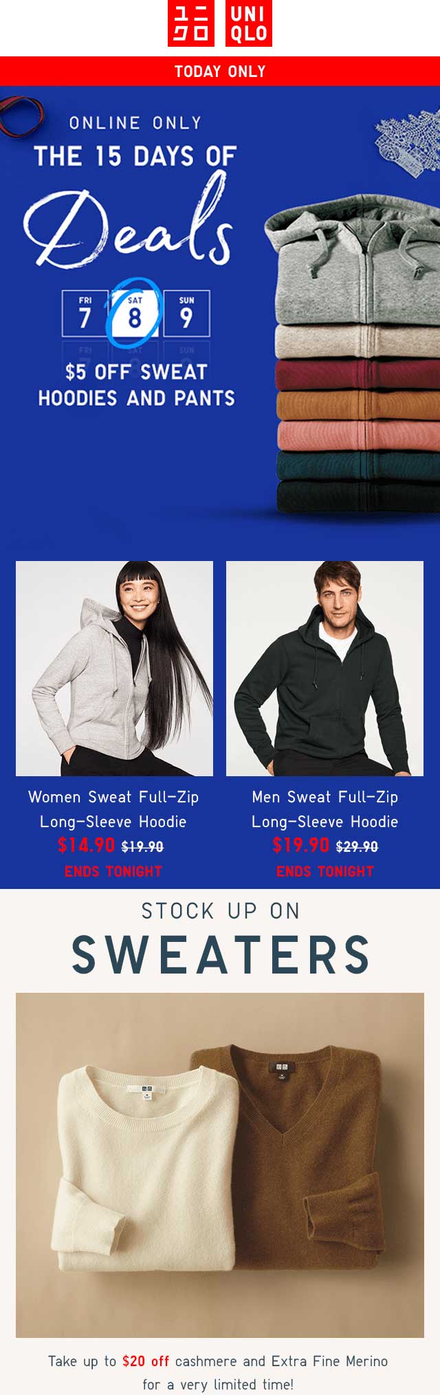 Uniqlo Coupon April 2024 $5 off sweats, $20 off wool sweaters today at Uniqlo, ditto online