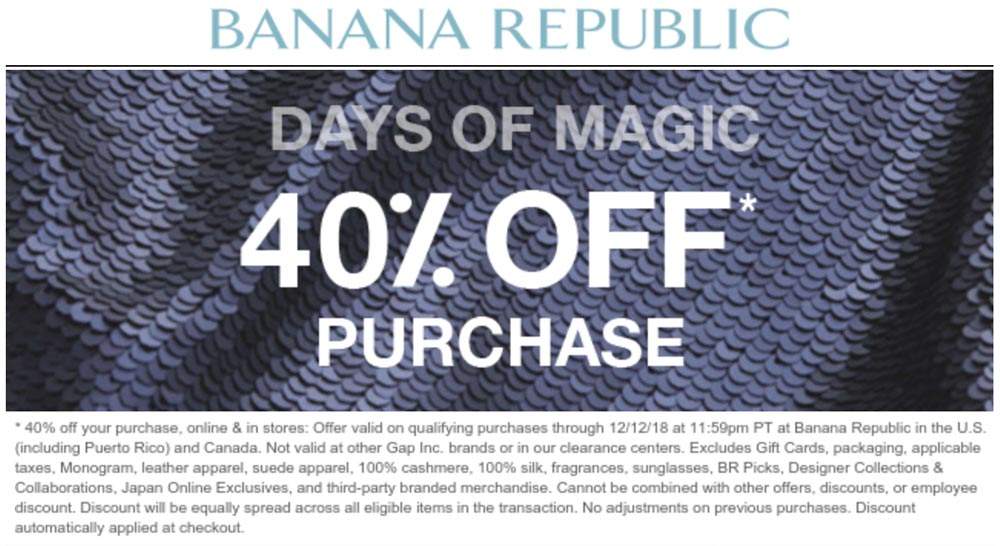 Banana Republic Coupon April 2024 40% off at Banana Republic, also online + 10% via promo code STYLE