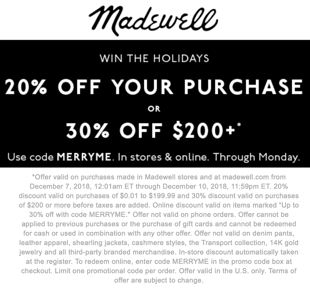 Madewell Coupon April 2024 20-30% off today at Madewell, or online via promo code MERRYME