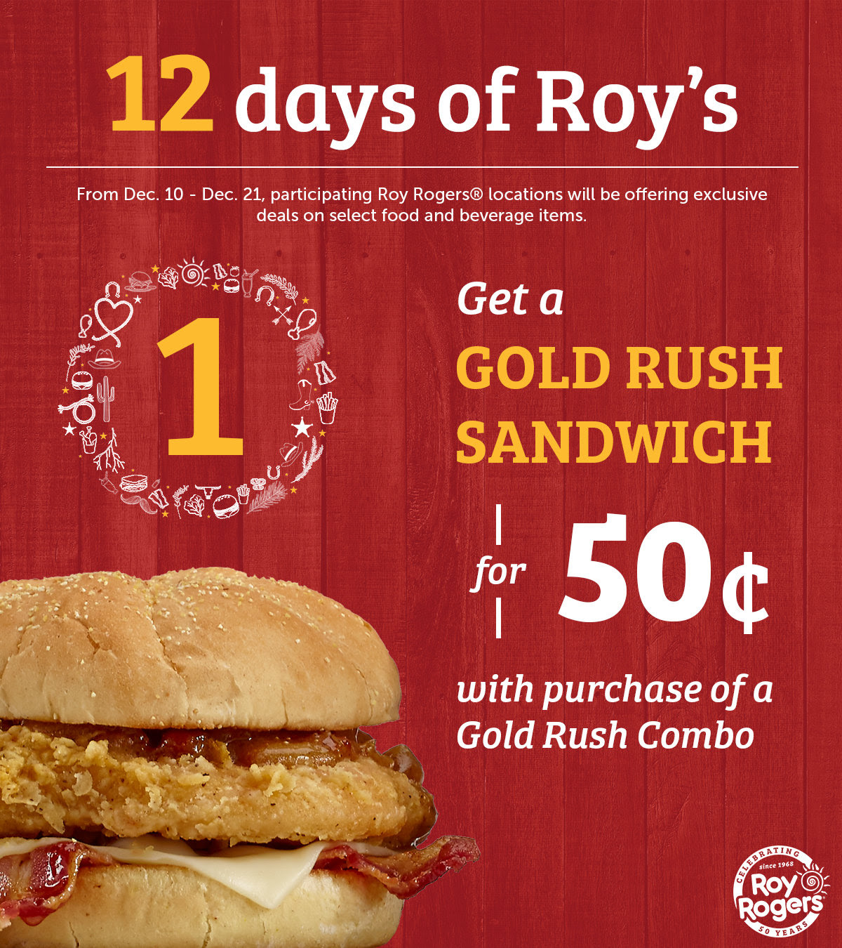 Roy Rogers Coupon April 2024 .50 cent chicken sandwich with your combo meal today at Roy Rogers
