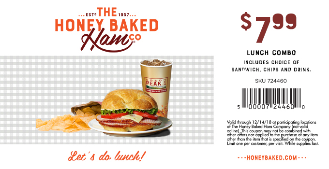 HoneyBaked Coupon April 2024 $8 lunch combo meal at Honeybaked ham restaurants
