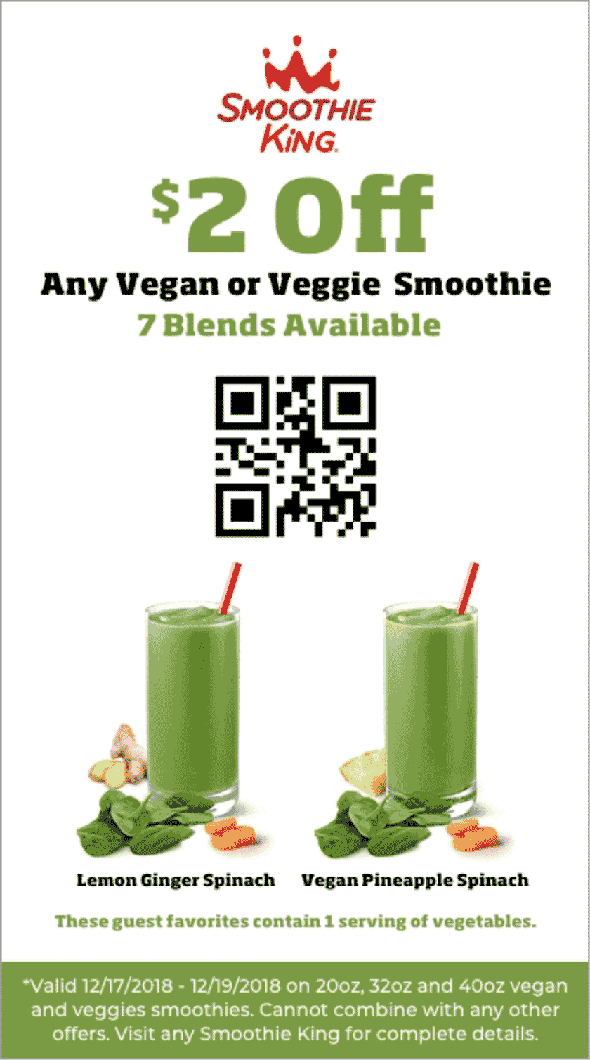 Smoothie King Coupon April 2024 $2 off a vegan smoothie at Smoothie King