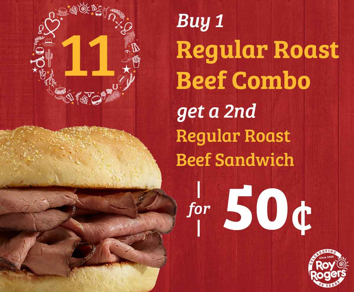 Roy Rogers Coupon April 2024 Second roast beef .50 cents today at Roy Rogers restaurants