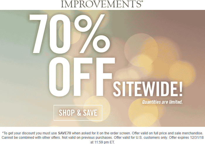 Improvements Coupon March 2024 70% off everything at Improvements catalog via promo code SAVE70