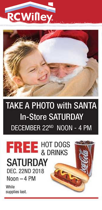 RC Willey Coupon April 2024 Free hot dog, drinks & photo with Santa Saturday 12-4p at RC Willey