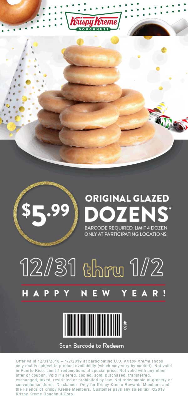 Krispy Kreme Coupon April 2024 $6 dozen doughnuts at Krispy Kreme