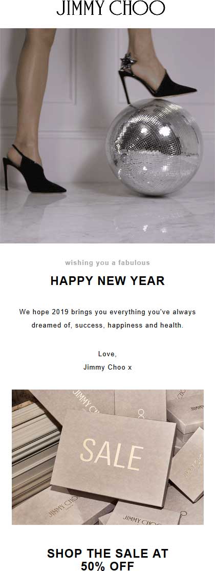 Jimmy Choo Coupon March 2024 50% off sale going on at Jimmy Choo, ditto online