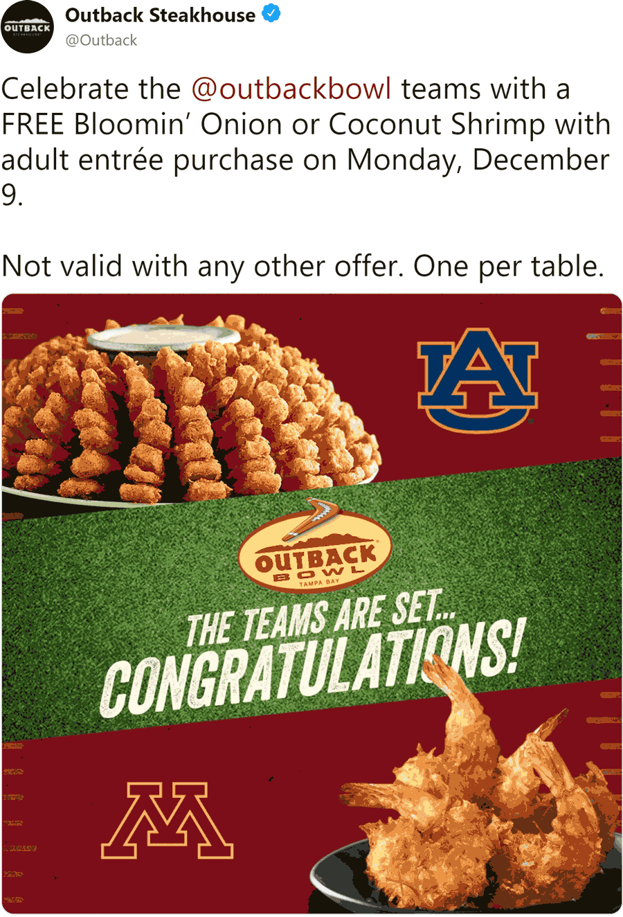 Free Coconut Shrimp Or Bloomin Onion Today At Outback Steakhouse 