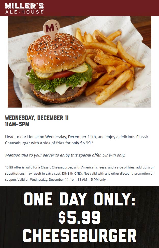 Millers Ale House coupons & promo code for [January 2023]