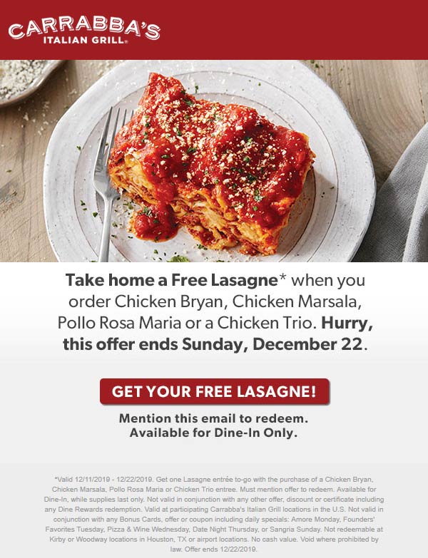 Carrabbas February 2021 Coupons and Promo Codes 🛒
