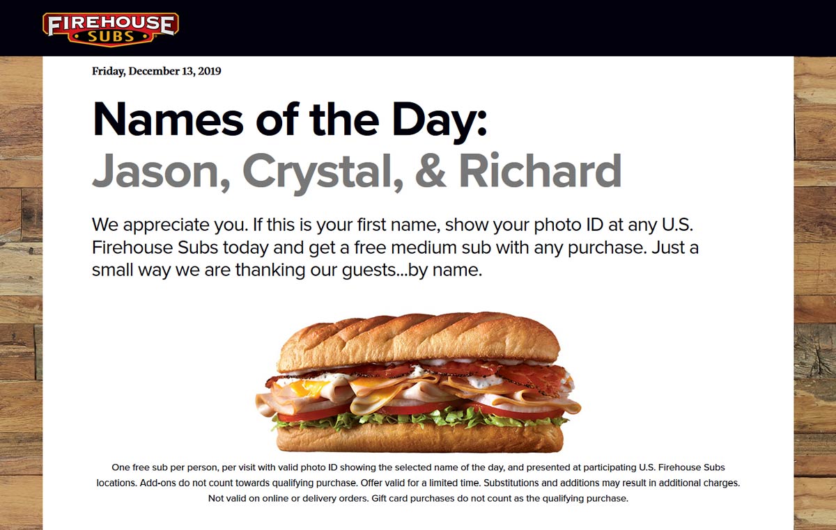 Free Sub Sandwich For Jason Crystal Richard Today At Firehouse Subs 