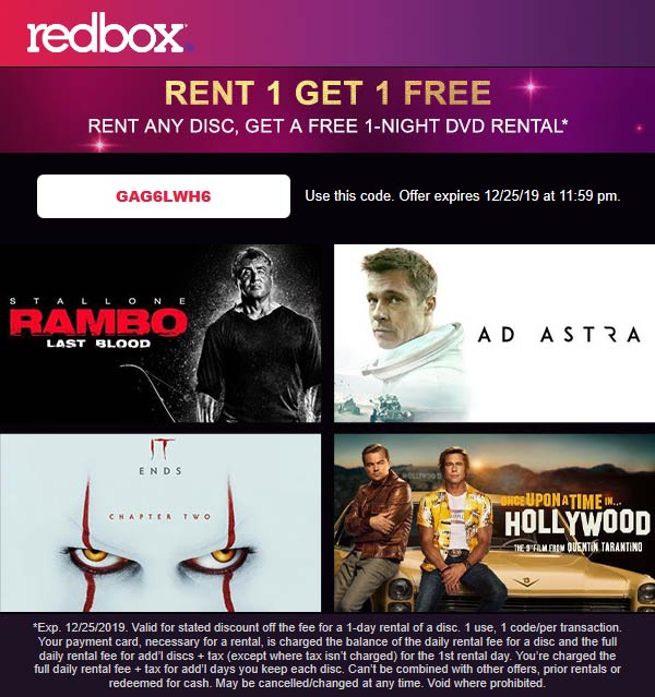 Redbox coupons & promo code for [September 2022]