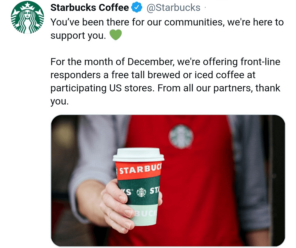 Starbucks restaurants Coupon  Front line responders enjoy free coffee all month at Starbucks #starbucks 