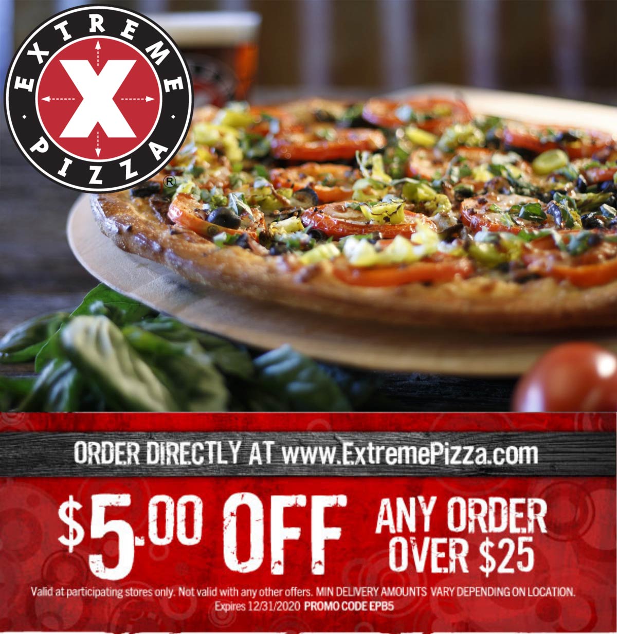 Extreme Pizza restaurants Coupon  $5 off $25 at Extreme Pizza #extremepizza 
