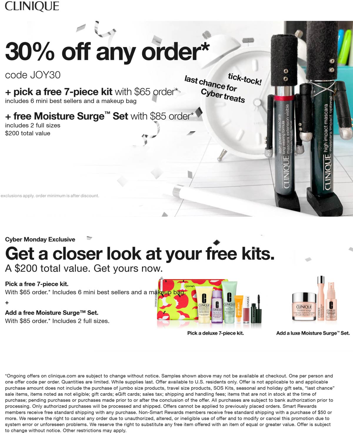 30 off + 200 in free stuff on 65+ spent at Clinique via promo code