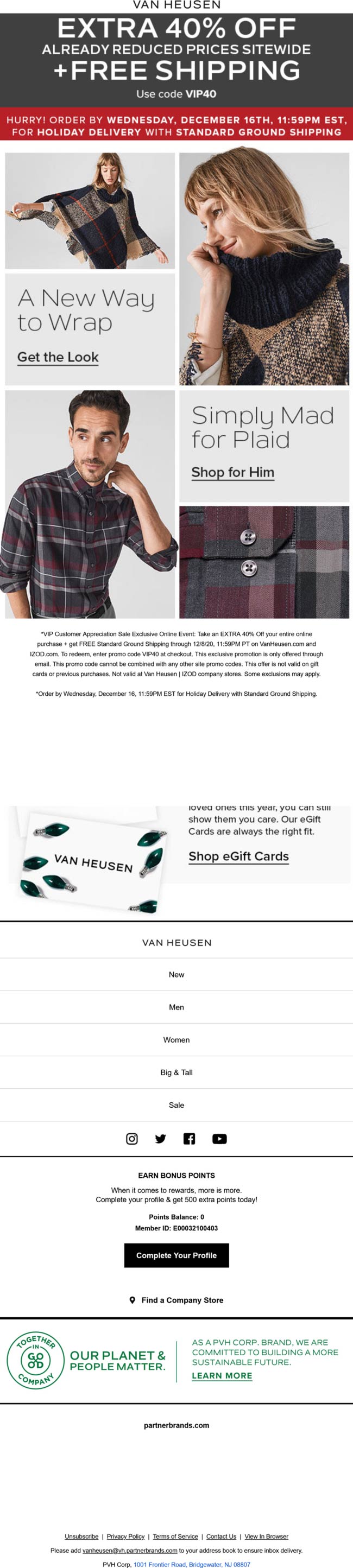 Extra 40 off everything at Van Heusen via promo code VIP40 vanheusen