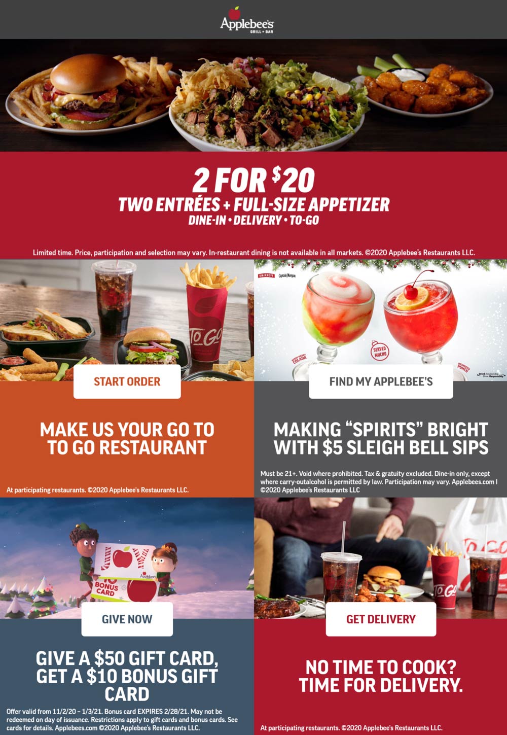 Applebees restaurants Coupon  2 for $20 entrees + appetizer at Applebees #applebees 