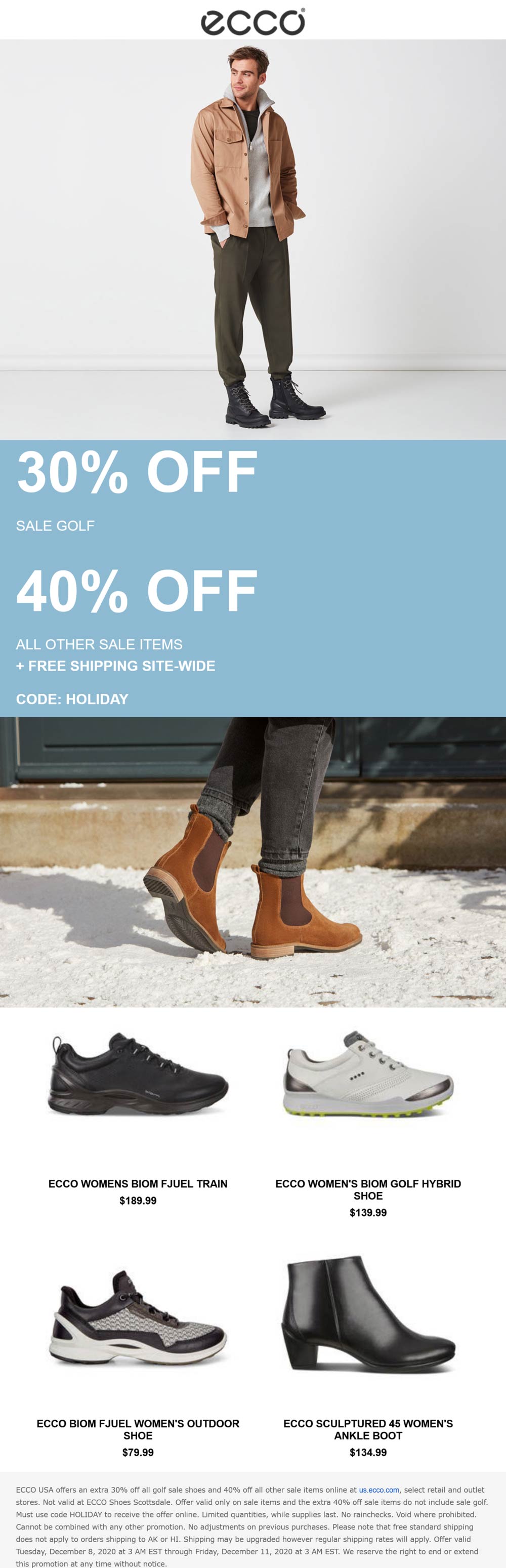 3040 off at ECCO via promo code HOLIDAY ecco The Coupons App®