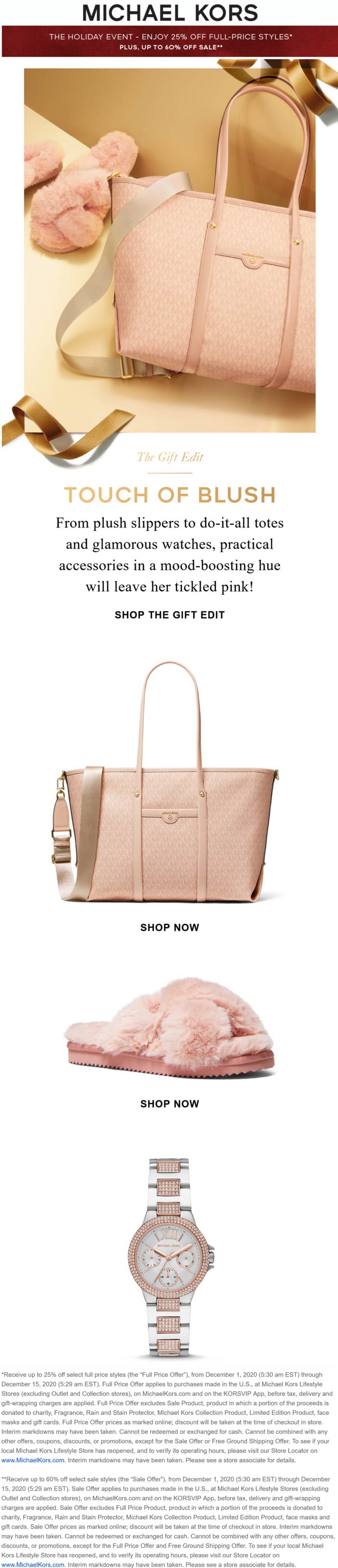 25 off at Michael Kors, ditto online michaelkors The Coupons App®
