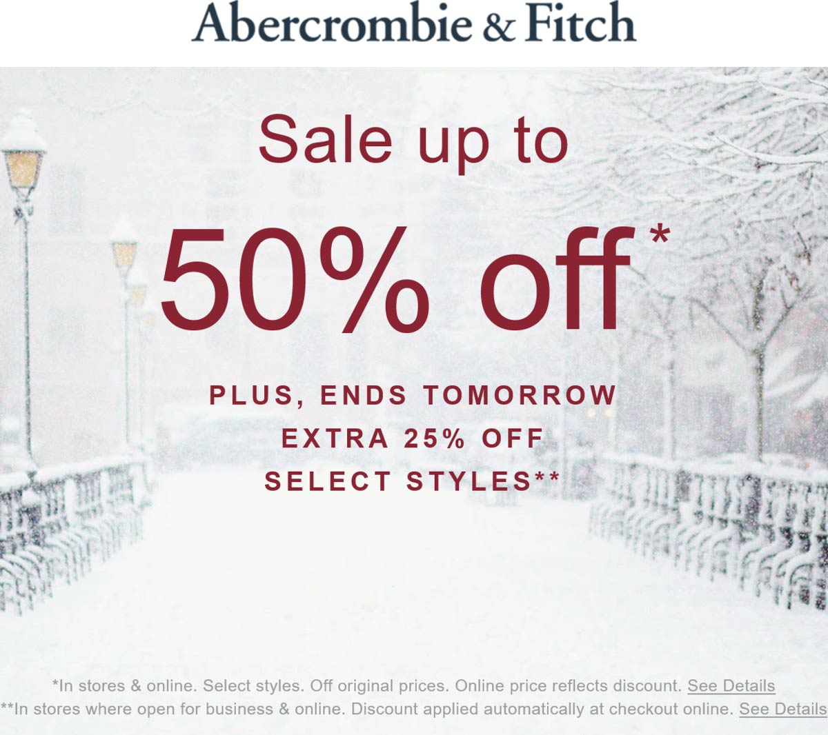 Abercrombie & Fitch stores Coupon  Extra 25% off sale items & more at Abercrombie & Fitch #abercrombiefitch 