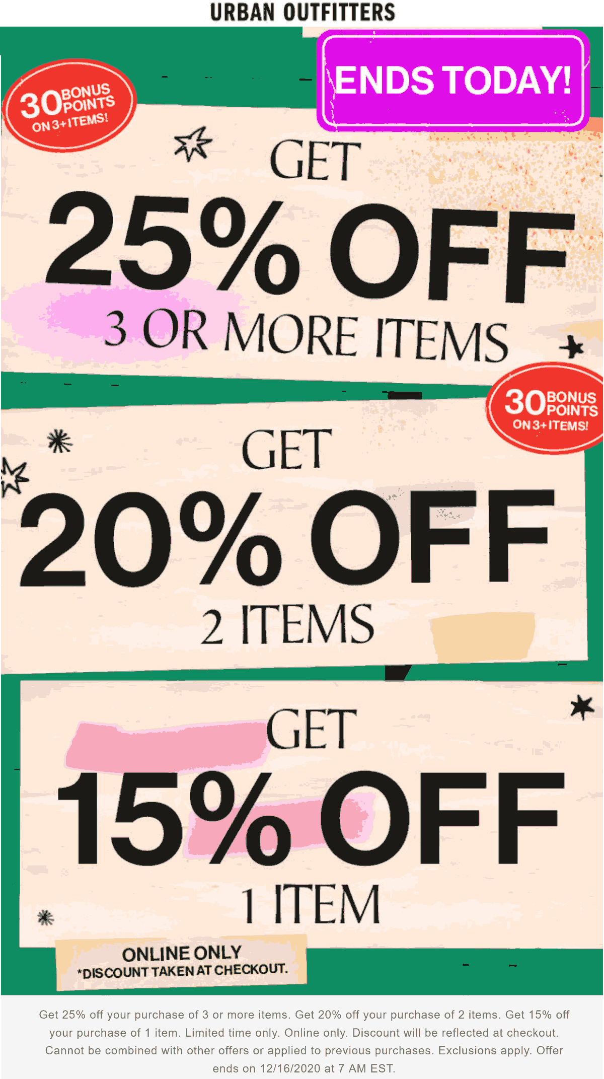Urban Outfitters stores Coupon  15-25% off today online at Urban Outfitters #urbanoutfitters 