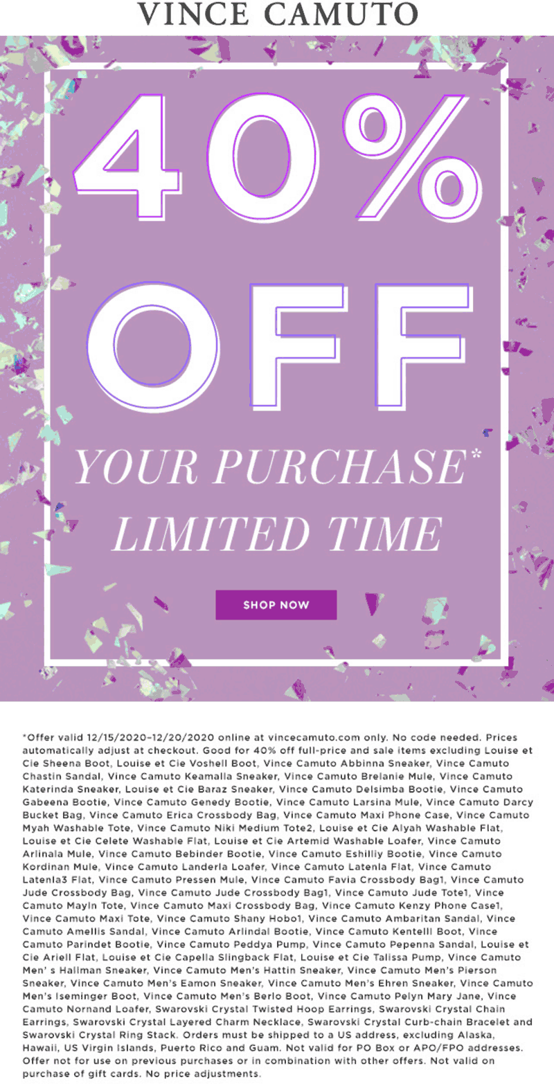 Vince Camuto stores Coupon  Extra 40% off at Vince Camuto #vincecamuto 