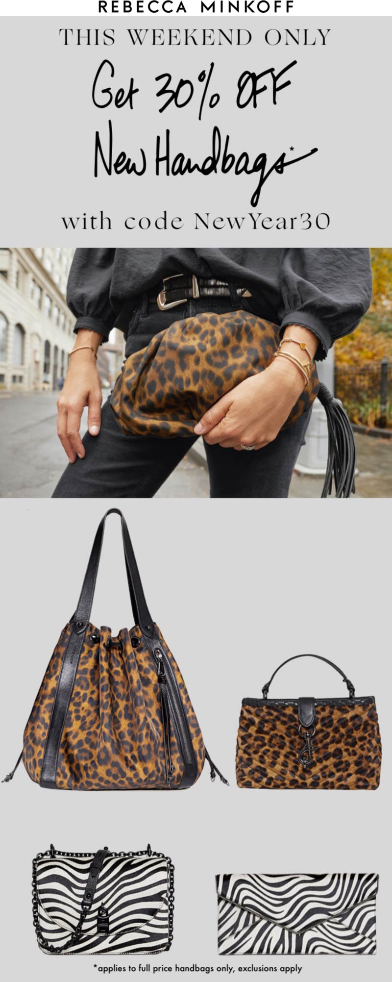 Rebecca Minkoff stores Coupon  30% off handbags at Rebecca Minkoff via promo code NewYear30 #rebeccaminkoff 