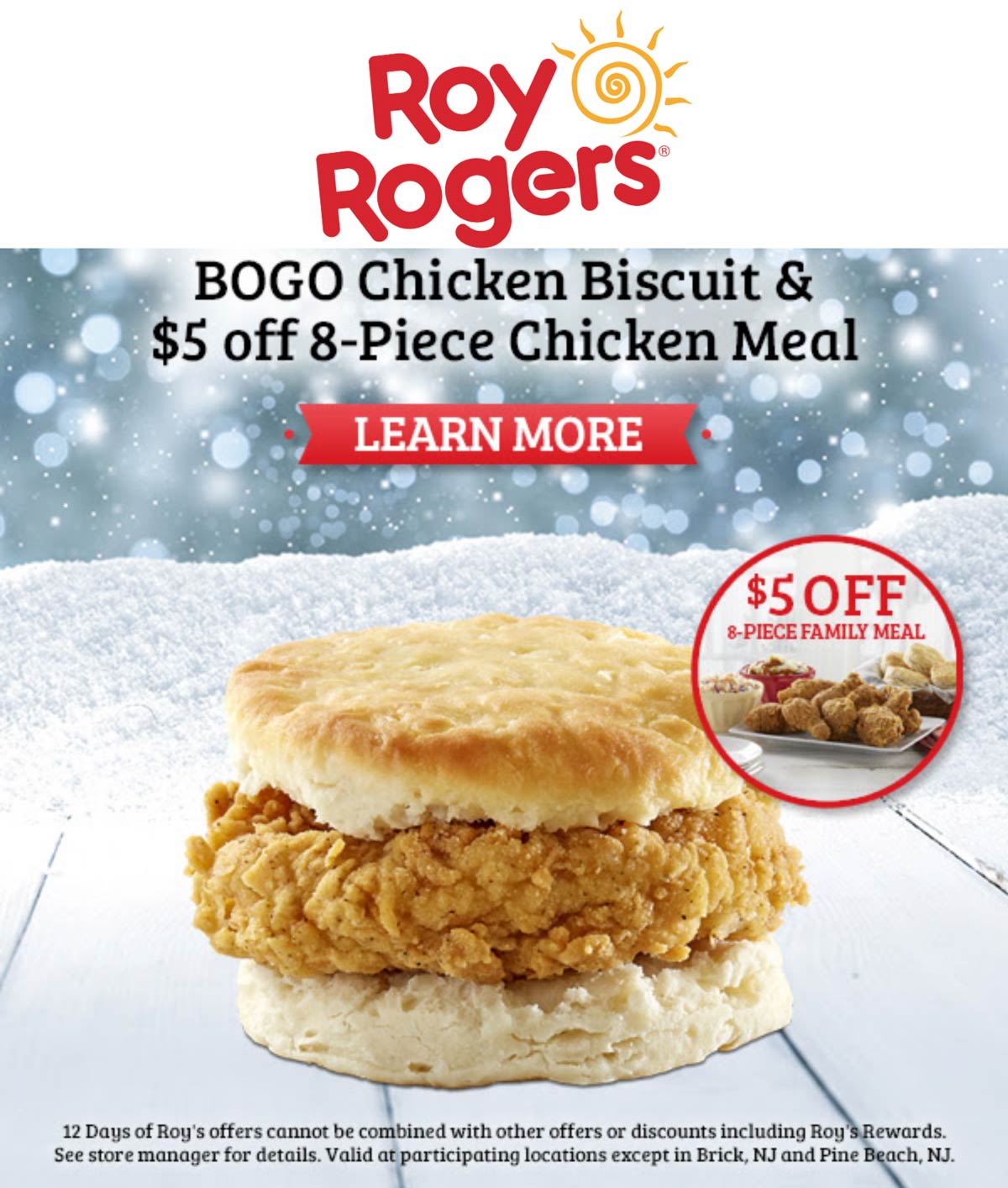 Roy Rogers restaurants Coupon  Second chicken biscuit free & $5 off 8pc chicken today at Roy Rogers #royrogers 