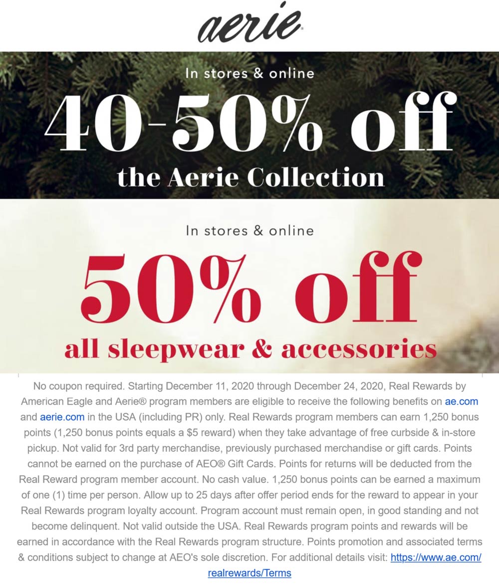 Aerie stores Coupon  40-50% off at Aerie, ditto online #aerie 