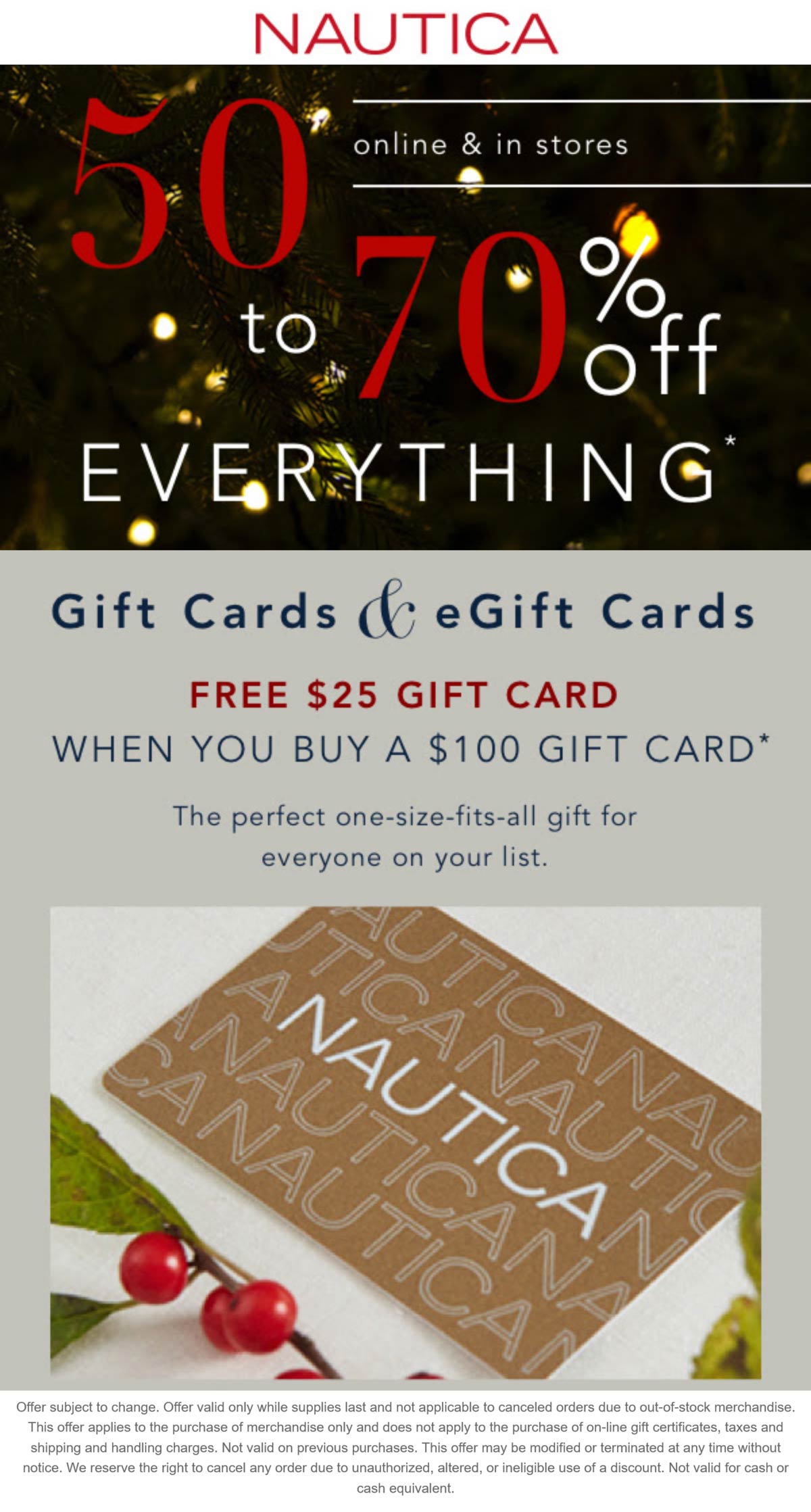 Nautica stores Coupon  50-70% off everything at Nautica, ditto online #nautica 