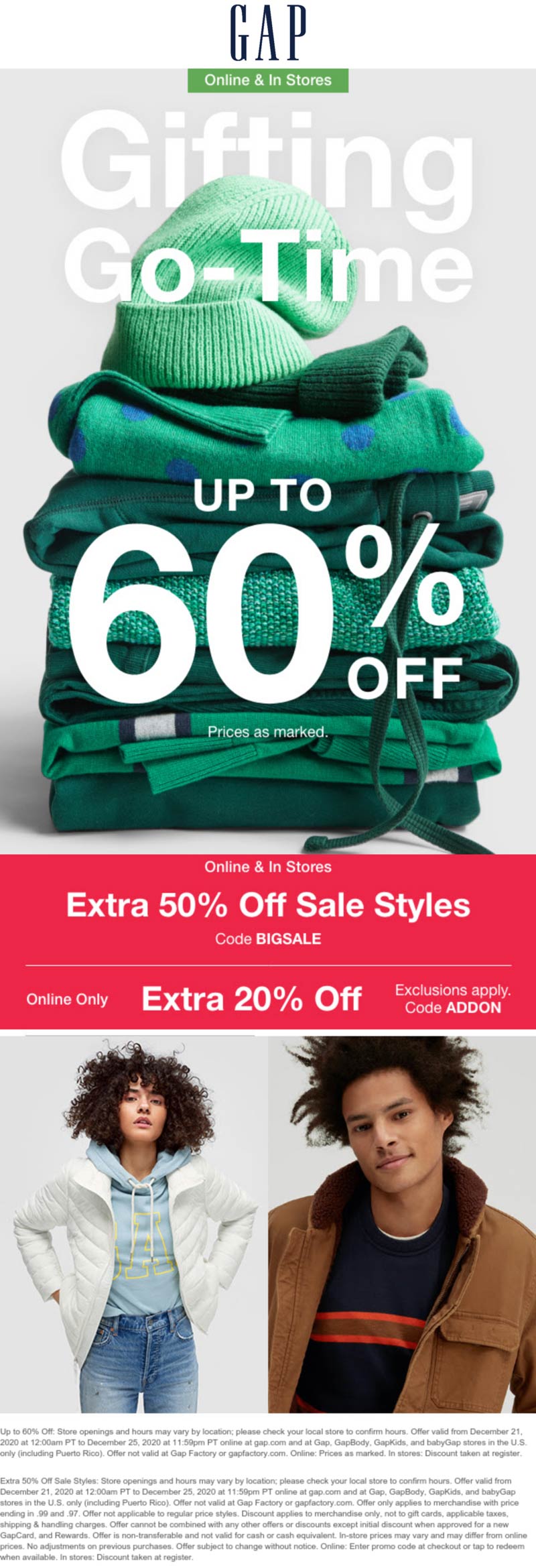 Extra 50 off sale items & more at Gap, or online via promo code