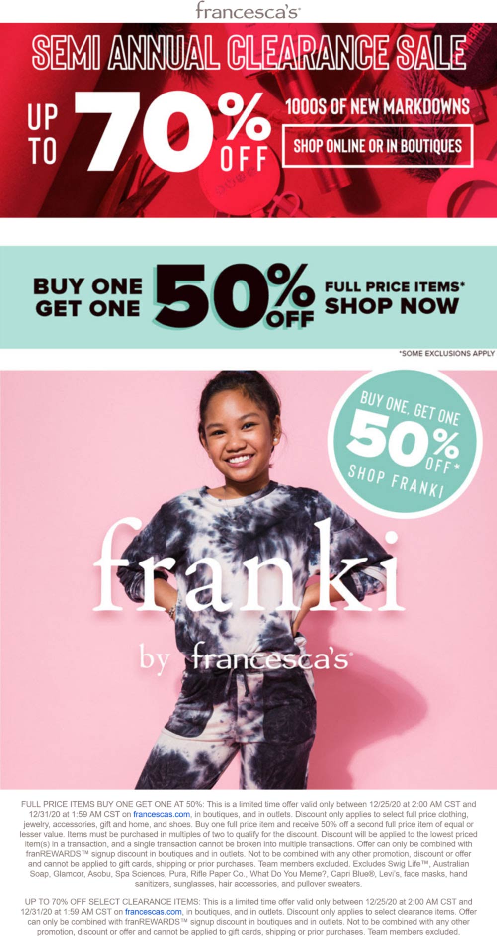 Francescas stores Coupon  Second item 50% off at Francescas, ditto online #francescas 