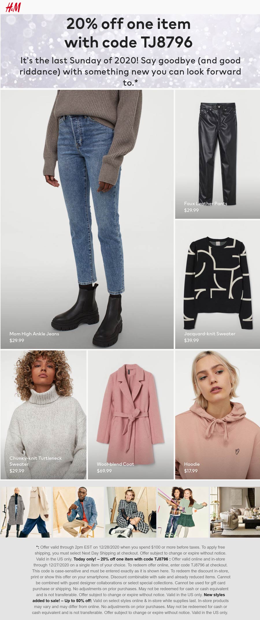 H&M stores Coupon  20% off a single item today at H&M, or online via promo code TJ8796 #hm 