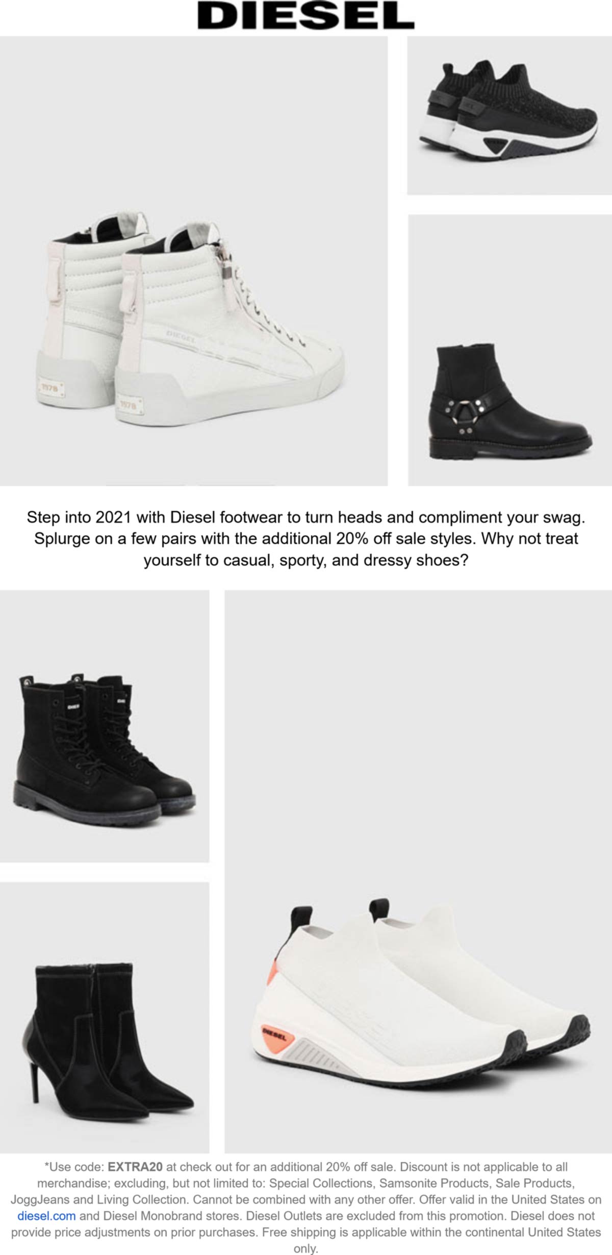 Diesel stores Coupon  Extra 20% off sale styles at Diesel via promo code EXTRA20 #diesel 